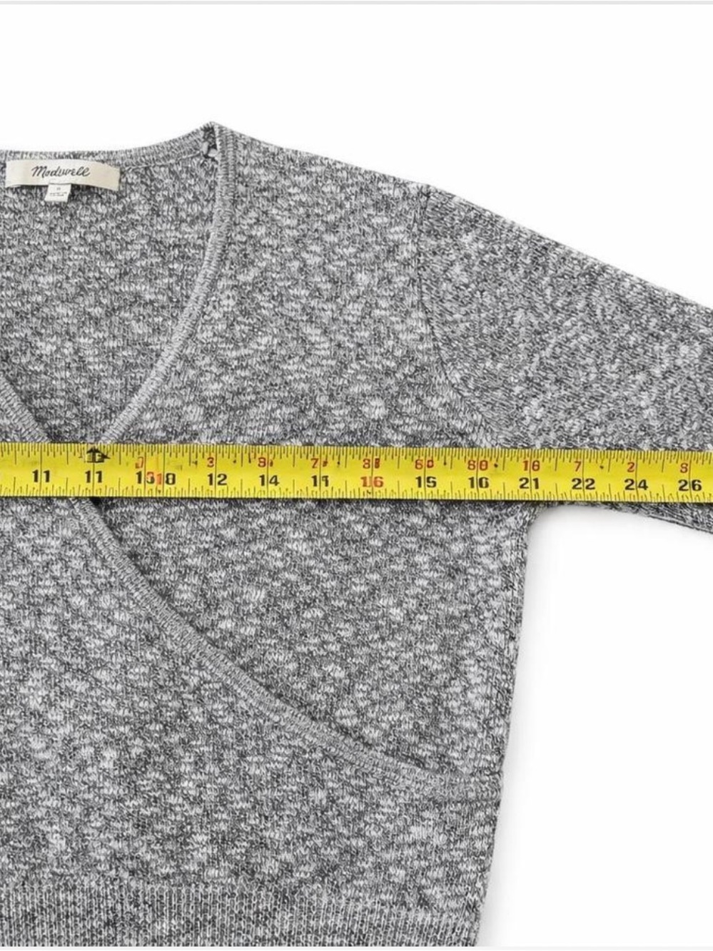 Madewell Wrap Sweater Gray Marled Cropped Knit Balletcore Long Sleeve Small - Picture 5 of 5
